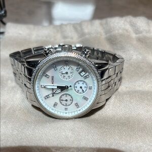 Michael Kors Silver and White Chronograph Watch